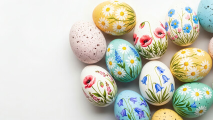 Beautifully hand-painted Easter eggs adorned with delicate floral designs and pastel colors