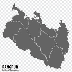 Blank map Rangpur Division of Bangladesh. High quality map Rangpur Division with districts on transparent background for your web site design, logo, app, UI.  EPS10.