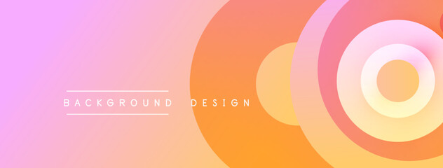 Abstract background features gradient colors, circular shapes, modern design elements. Soft pinks, oranges create vibrant visual.