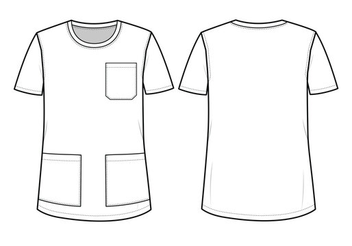 Crew neck scrubs t-shirt vector illustration technical flat drawing by adobe illustrator.