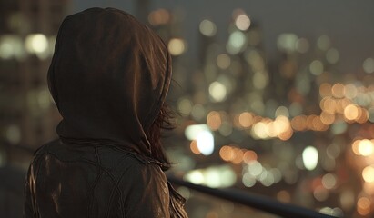 Person observing city lights at night cityscape photography