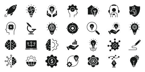 Innovation icon set. Business solution icon set. Innovation, Inspiration, and creative idea icon symbol. Inspiration creativity vector on white background © Oliver Vandenberg