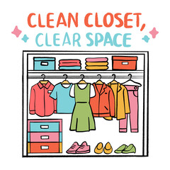 Clean Closet Clear Space Illustration, Organized Wardrobe and Minimal Lifestyle Concept