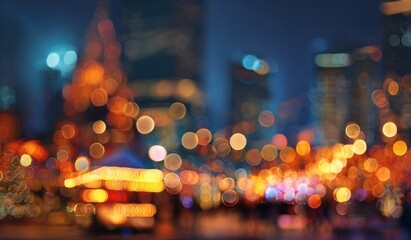 Night city lights blurred bokeh abstract background for design