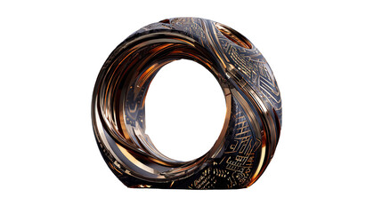 Torus artwork object featuring circuit pattern with gold accents, isolated, cutout, white background