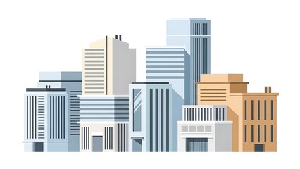 Vector illustration of a modern city skyline, featuring diverse architecture and high-rise buildings, symbolizing urban development and metropolitan progress