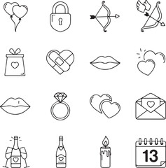Valentine's day icons collection illustration