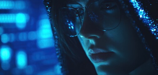 Close up portrait with futuristic style and blue tones