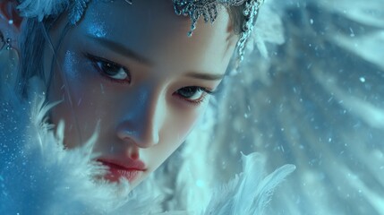 Close up portrait of a woman with fantasy elements and ethereal aesthetic