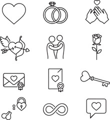 Valentine's day icons collection illustration