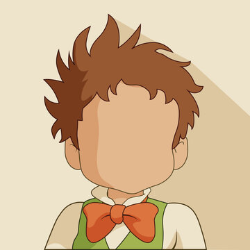Cute actress boy mascot pfp cartoon no details solid background bright. Boy character avatar. anime hairstyle concept. vector illustration.