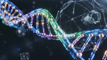 Vibrant glowing DNA double helix structure representing genetic code and molecular biology symbolizing scientific research biotechnology and medical innovation in a futuristic digital environment wit. - Powered by Adobe