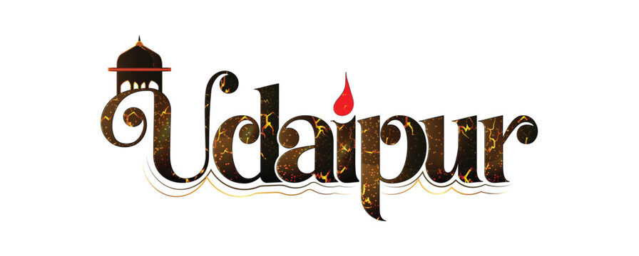 Udaipur City in Rajasthan Text Typography Vector with Chittorgarh Fort Icon Royal Rajasthan India