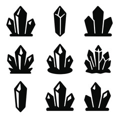 Silhouette of geometric crystal icons in grid pattern with soft shadows