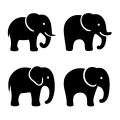 Silhouette of four elephants in minimalist design on black background