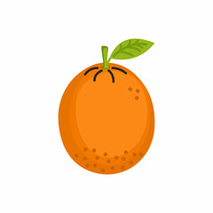 orange in cartoon style on white background. Fruit illustration.