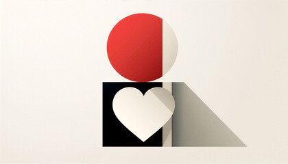 Minimalist geometric composition with heart, circle and square, love abstract art