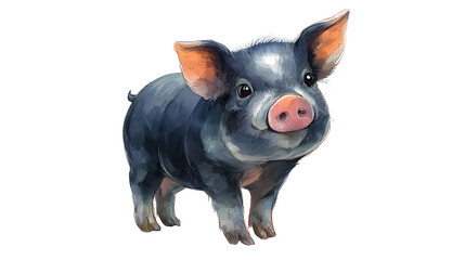 Pig illustration featuring a navy body, pink nose, presented on a white background