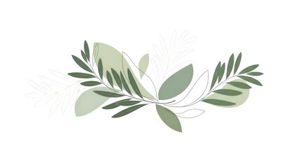 Elegant botanical arrangement featuring olive branches and delicate line art leaves on black.