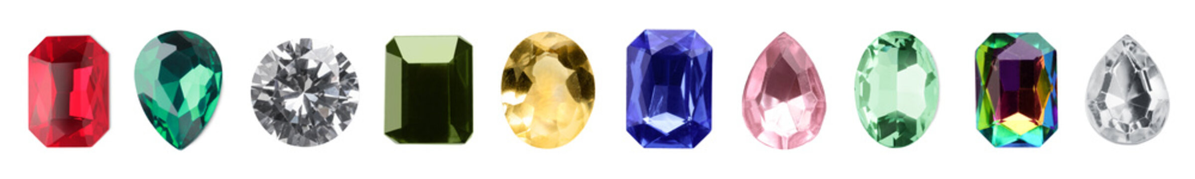 Set of bright gemstones isolated on white