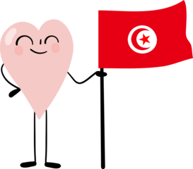 illustration of Tunisia flag with heart cartoon character