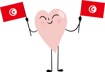 illustration of Tunisia flag with heart cartoon character