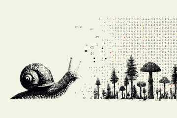 Whimsical Snail Journey Through a Surreal Forest