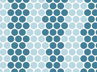 Seamless vector design featuring a blue abstract background with a geometric pattern of round circles and colorful dots in a mosaic tile style for wallpaper or fabric texture
