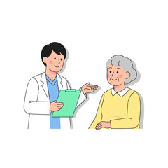 Doctor explaining health information to elderly woman with smile  