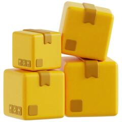 Stacked 3D yellow shipping boxes icon set for fast logistics delivery service
