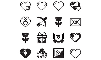 Valentine's Day Love Symbols Collection with Cupid, Hearts, and Roses