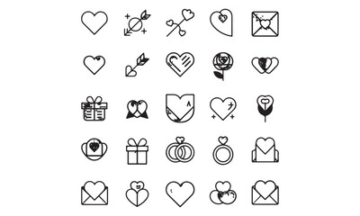 Valentine's Day Love Symbols Collection with Cupid, Hearts, and Roses