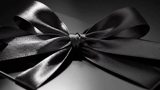 Elegant close-up of a black ribbon adorning a gift box, creating a luxurious feel.
