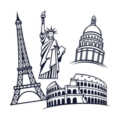 Obraz premium A collection of black silhouette vectors featuring Islamic architectural elements, lanterns, crescent moon, stars, and geometric patterns, ideal for Ramadan and Eid decorations. 