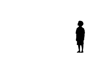 lonely child standing from behid in dark empty space emotional childhood solitude isolated on white background