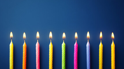 wax. Colorful tapered candles drip wax onto a dark blue surface, glowing softly in warm light. event programs, museum guides, designed for cultural heritage projects and event programs.