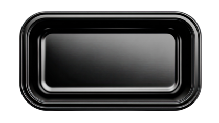 empty rectangular black plastic food tray with smooth edges packaging container isolated on white background