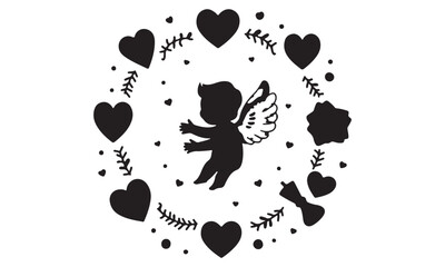 Valentine's Day Love Symbols Collection with Cupid, Hearts, and Roses