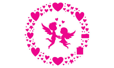 Valentine's Day Love Symbols Collection with Cupid, Hearts, and Roses