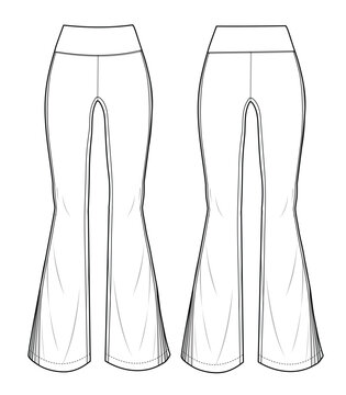 Flare jeggings vector mockup template technical flat design.