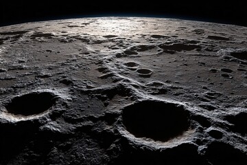 moon surface close up with craters and shadows under sunlight, lunar landscape view of the moon's surface showing details and texture