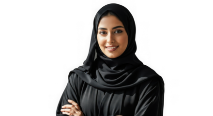 Smiling emirati woman in traditional dress isolated on transparent background