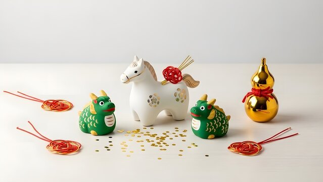 Japanese Zodiac Figurines: Horse, Dragon, Good Luck Charms.