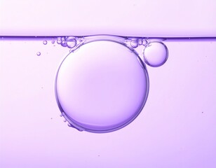 Abstract violet bubbles in water, macro. Multiple transparent bubbles float against a soft purple backdrop. 