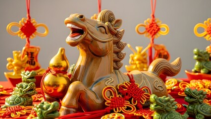 Fototapeta premium Chinese Zodiac Horse Statue, Lunar New Year Decorations