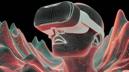 Next Generation Technology Background: Neon Grid and Wireframe Mesh for AR/VR Concept