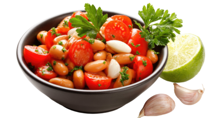 A fresh vegetable salad featuring crisp green lettuce, red tomatoes, cucumber, and onion is served in a white bowl as a healthy vegetarian meal or appetizer for a light lunch or dinner diet