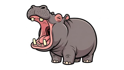 Cartoon hippo yawning with open mouth.