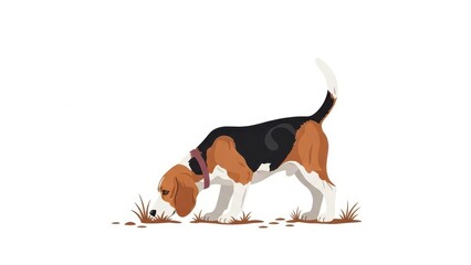 Beagle sniffing the ground in curiosity.