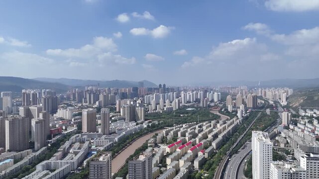 Xining City Aerial View - Qinghai Province Urban Development